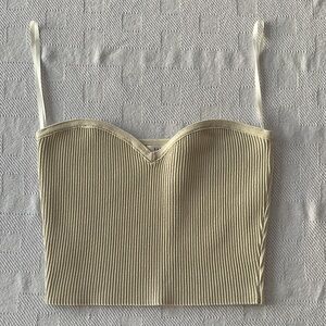 Babaton Cream Ribbed Sweetheart Crop Cami